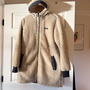 Patagonia Long Cream Retro Fleece Hooded Jacket